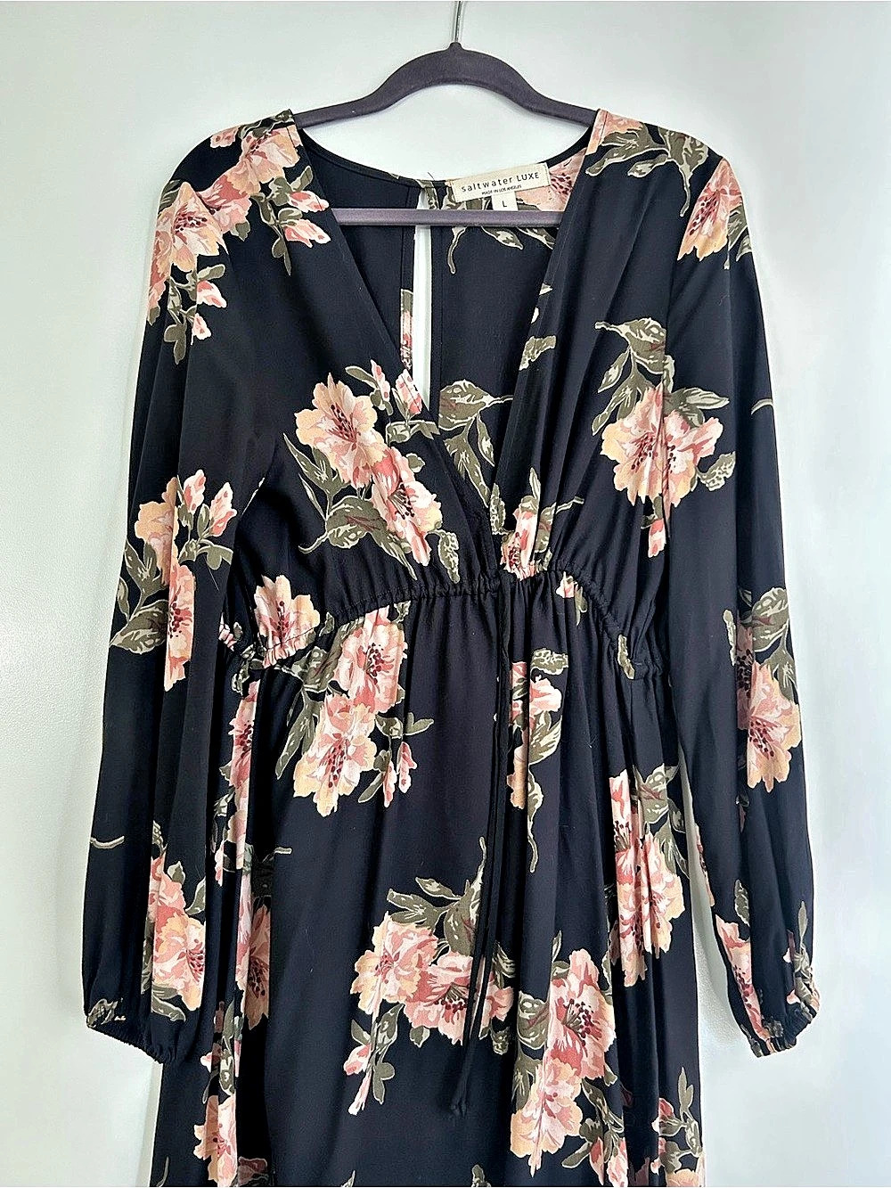 Saltwater Luxe Ralph Floral Print Long Sleeve Mini Dress Black & Pink